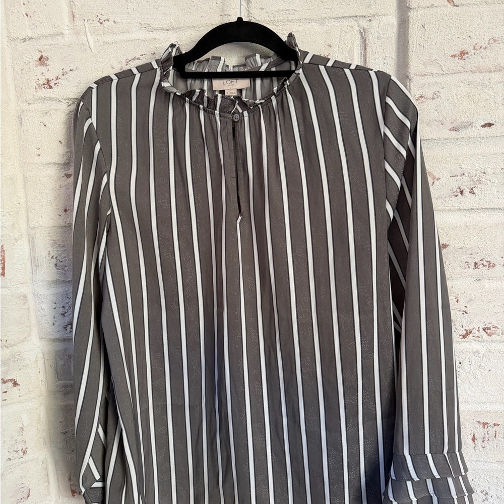 LOFT Charcoal and White Striped Blouse